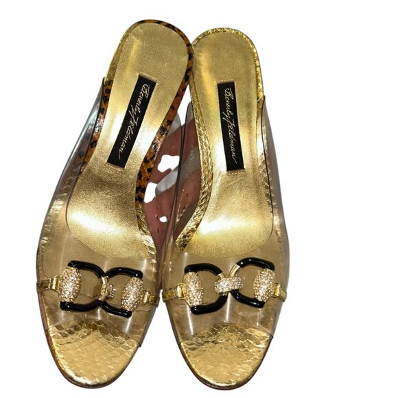 Beverly Feldman Vintage clear plastic "glass" slipper heels rhinestone shoes 7.5 - Picture 5 of 7